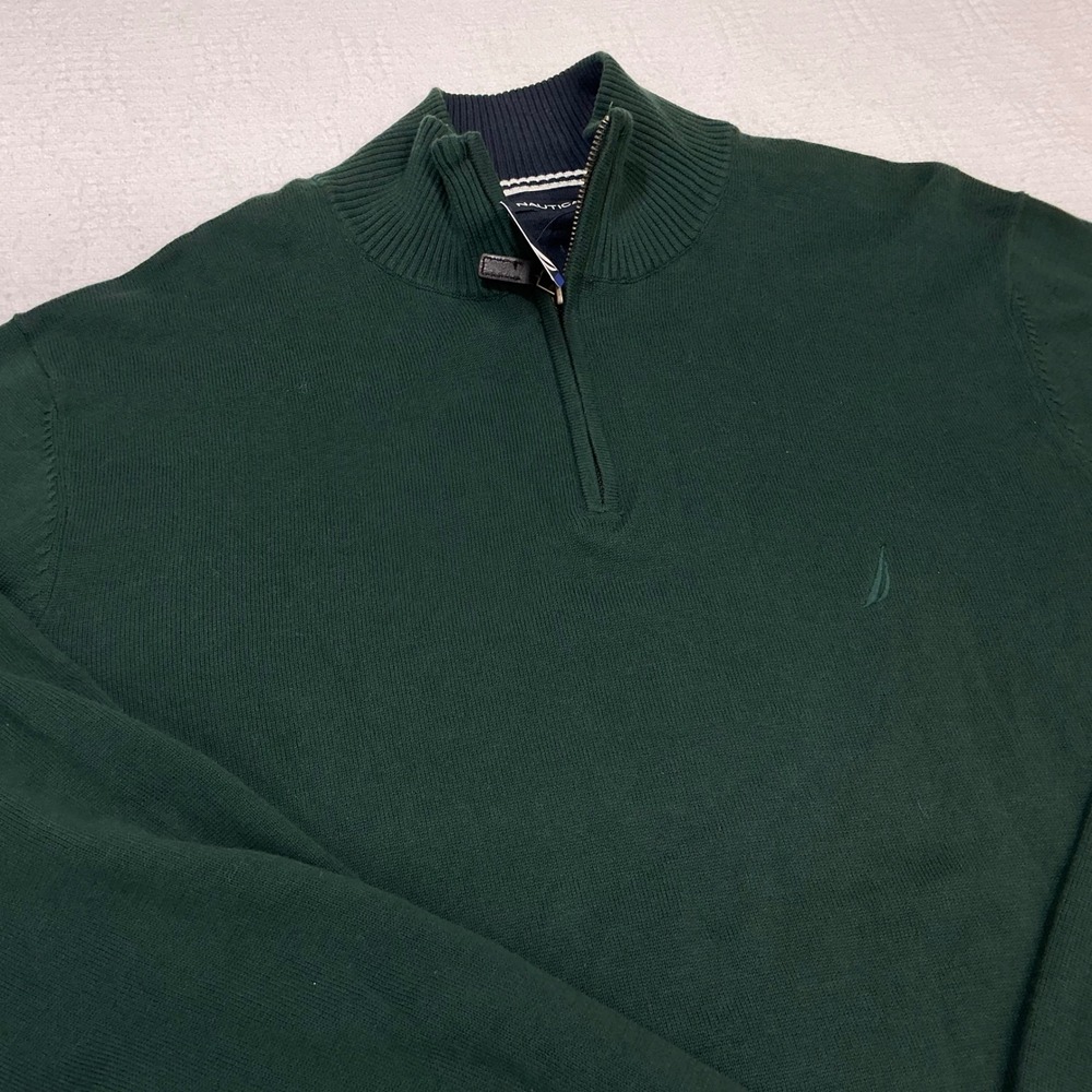 NWT Nautica Mens XXL Quarter Zip Sweater Greenland Green Cotton Mock Neck S03303